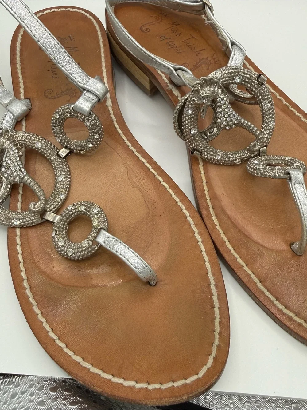 Silver Jeweled T-Strap Sandals
